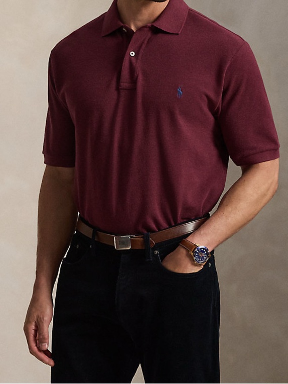 Ralph Lauren Men's Polo in Deep Burgundy with Navy Pony